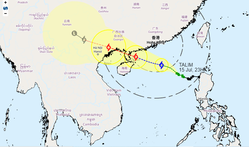 Badai Talim mendekat Hong Kong dan hembusan anginnya terus menguat.