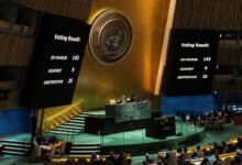 143個國家支持巴勒斯坦成為聯合國正式會員，9個國家拒絕。