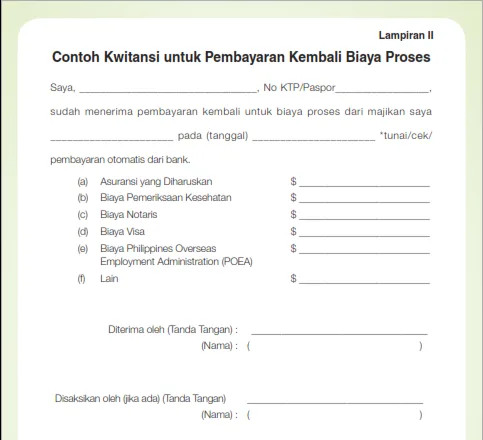 Contoh tanda terima pembayaran kembali kepada PRT asing.