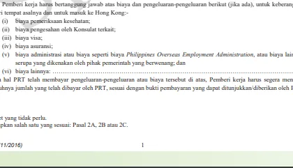 Pasal 8 kontrak kerja yang memuat biaya yang harus ditanggung majikan