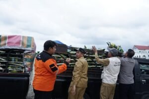 Achmad Lukman (kiri) dan Bupati Pidie Jaya, Sibral Malasyi (kedua dari kiri) berdiskusi tentang penanganan dampak bencana banjir di Kabupaten Pidie Jaya.